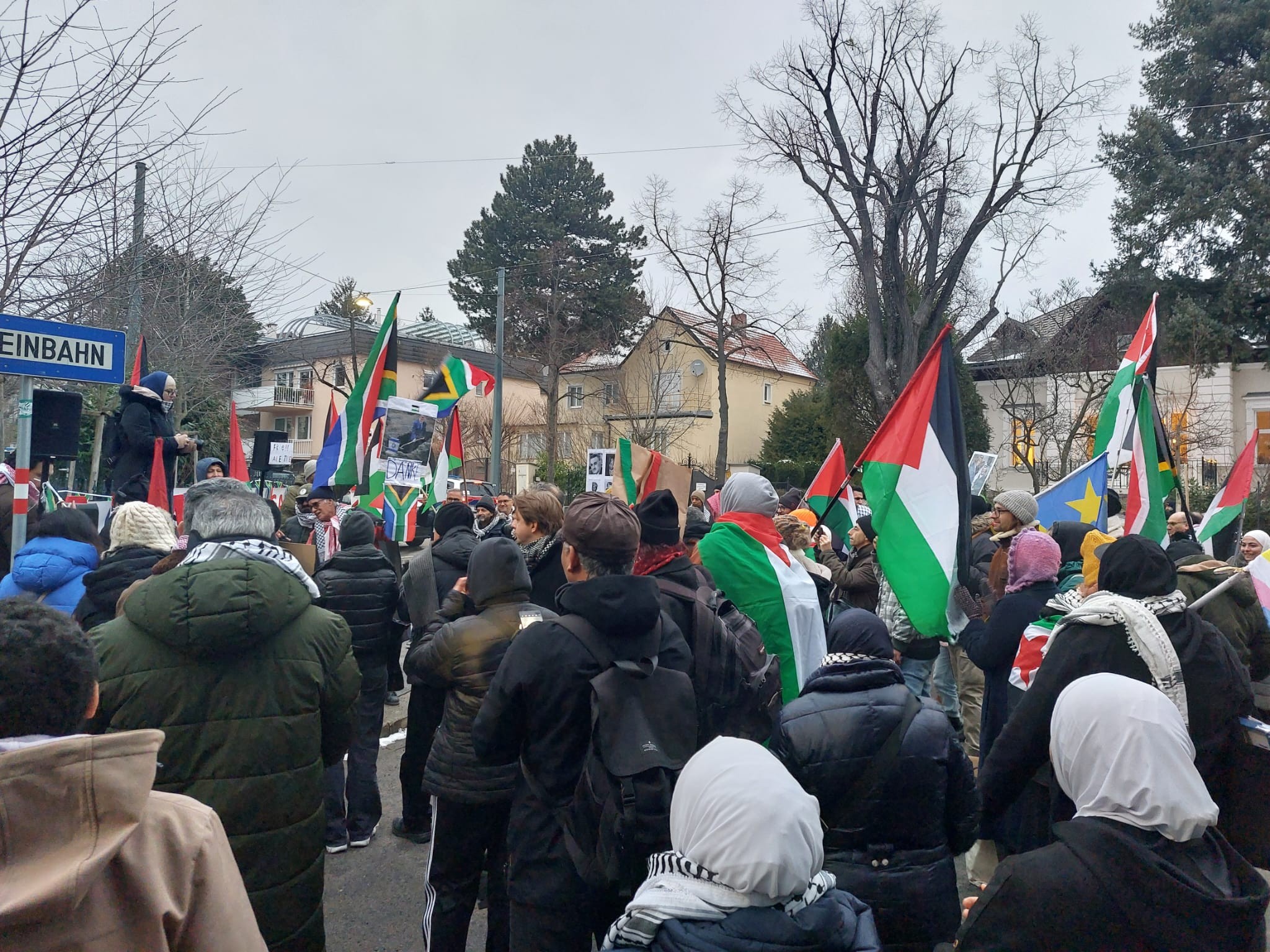 فلسطينيون ومتضامنون يشكرون جنوب أفريقيا في وقفة أمام سفارتها في فيينا