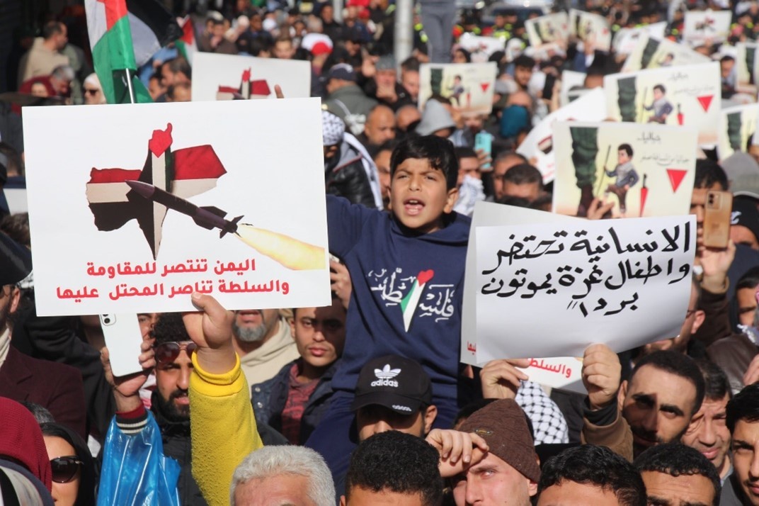 المظاهرات الأسبوعية في الأردن من أجل غزة والضفة الغربية تشكر اليمن